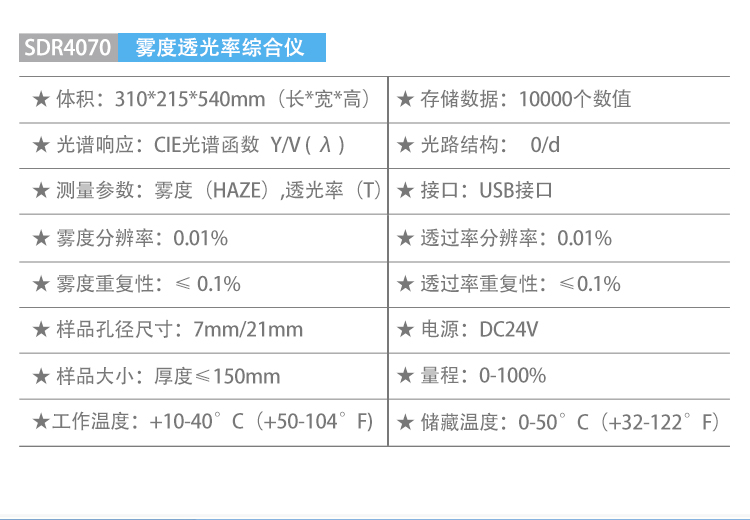 霧度儀參數(shù)